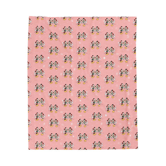 Velveteen Plush Blanket - Cute Pink Floral Dog Pattern Cozy Throw for Kids & Pet Lovers