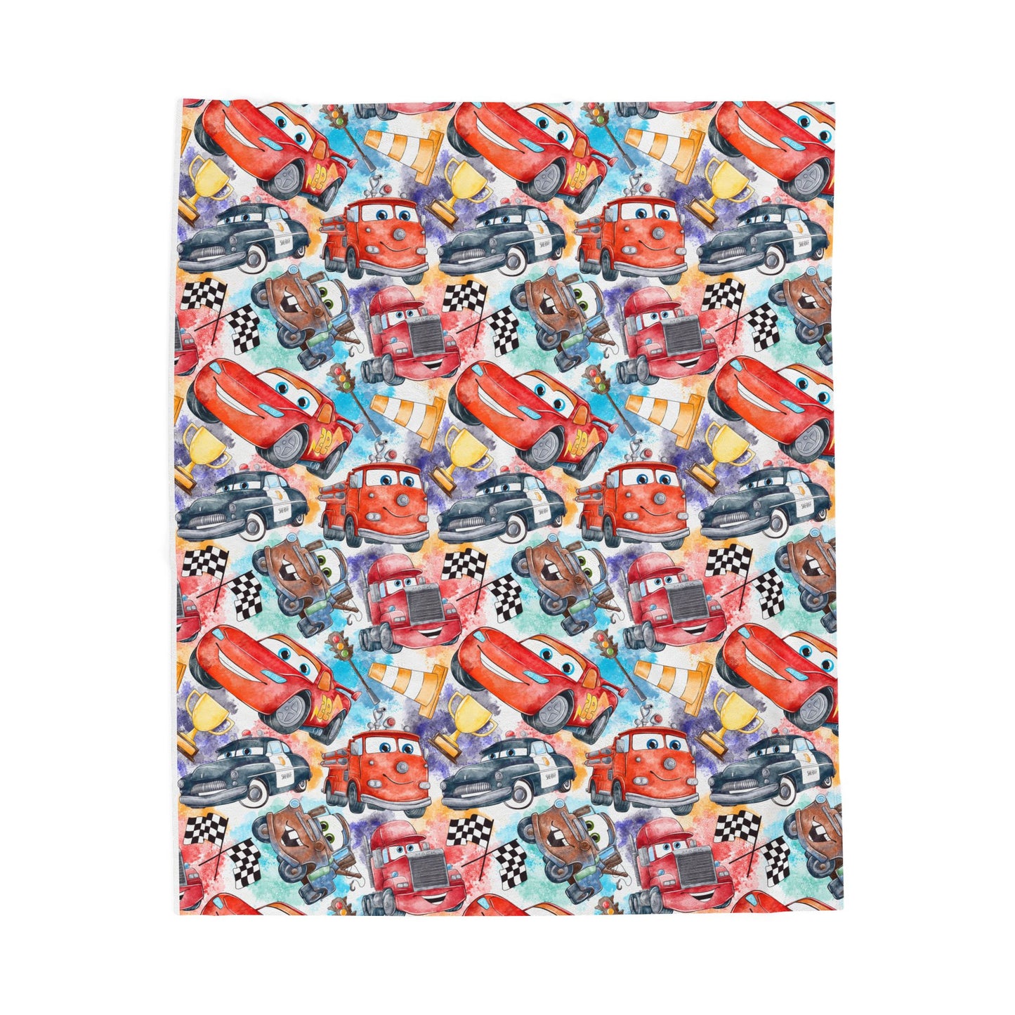 Kids' Velveteen Plush Blanket – Cartoon Race Car Pattern (Lightning-Inspired)