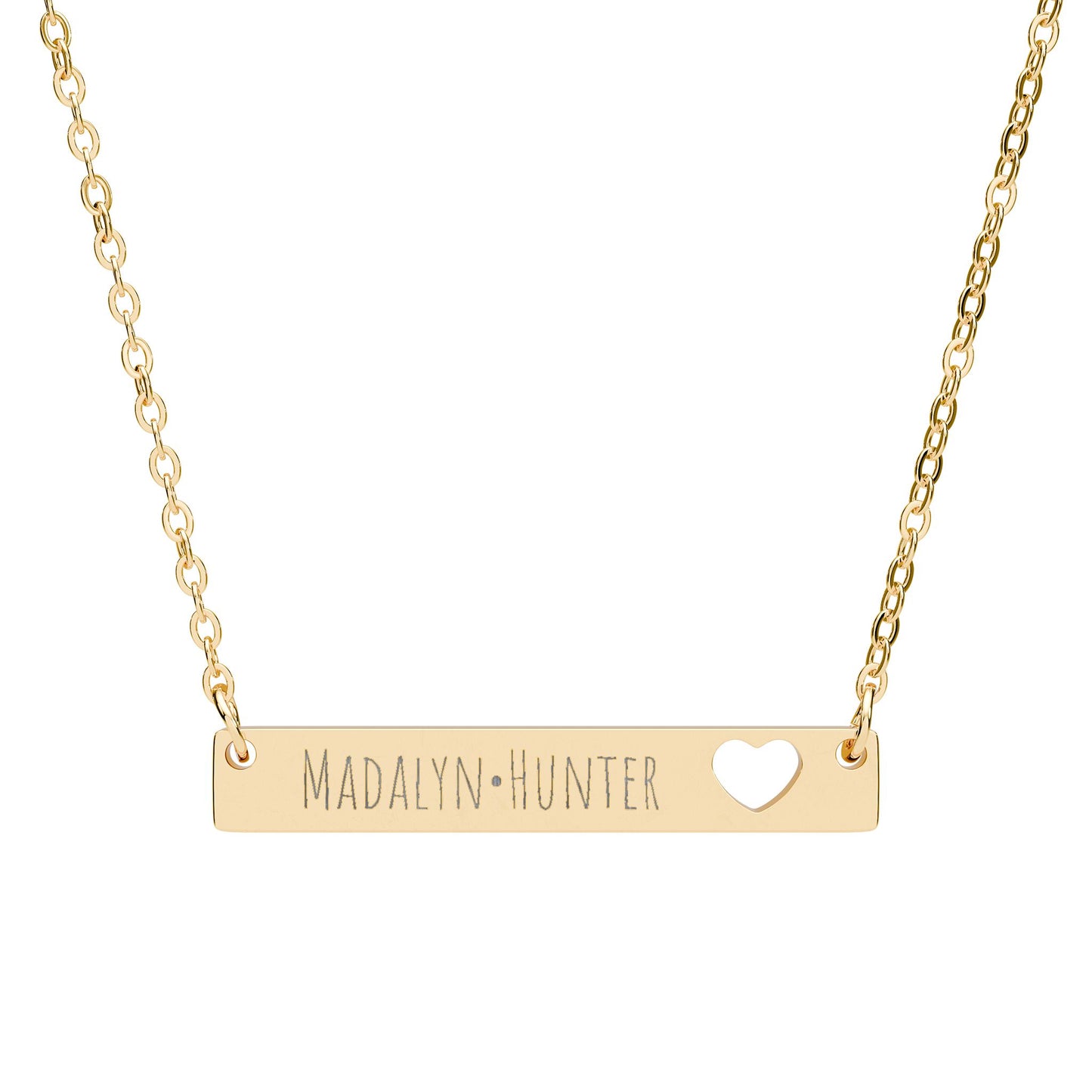 Engravable Cutout Heart Bar Necklace — Personalized Name or Message