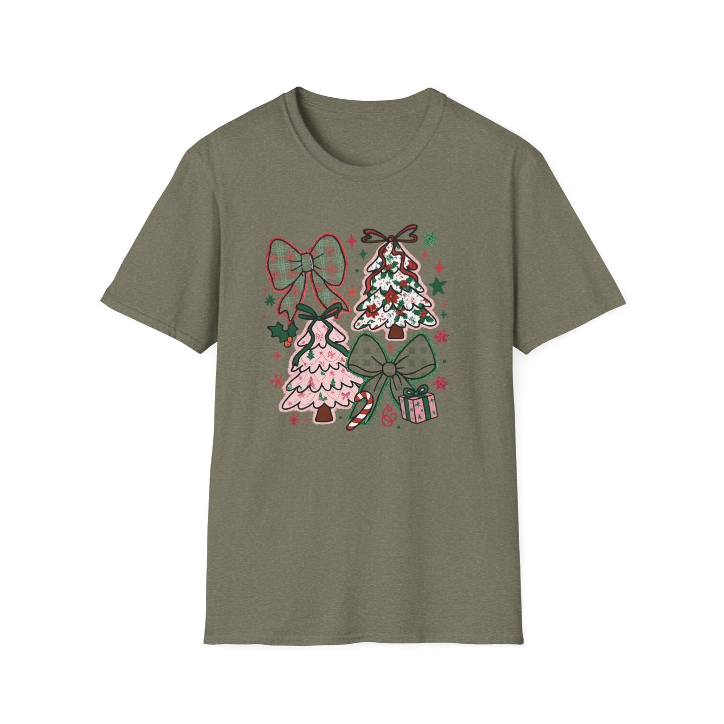 Christmas Tree Trio T-Shirt — Pink & Green Holiday Gift Tee