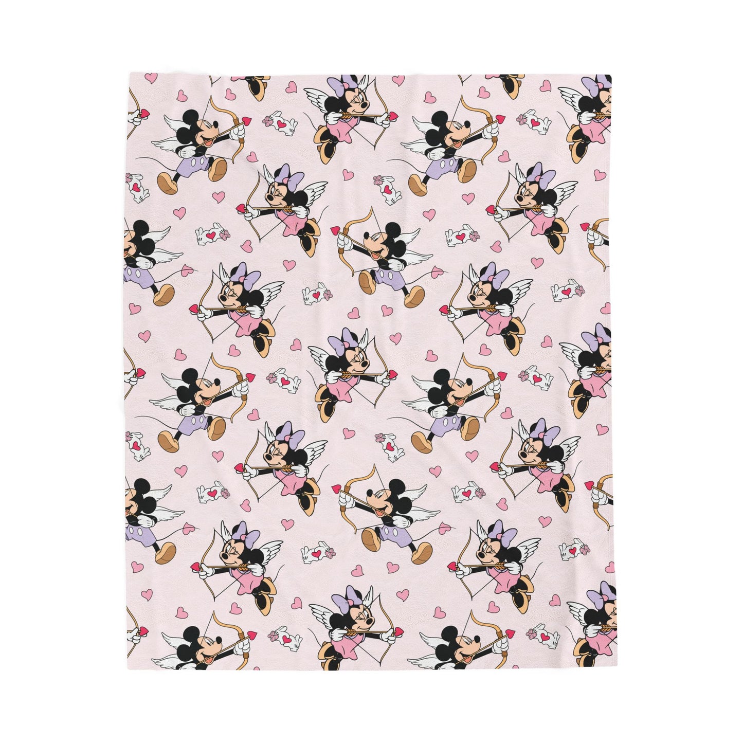 Minnie Mouse Cupid Velveteen Plush Blanket – Pink Heart Pattern, Soft Cozy Throw