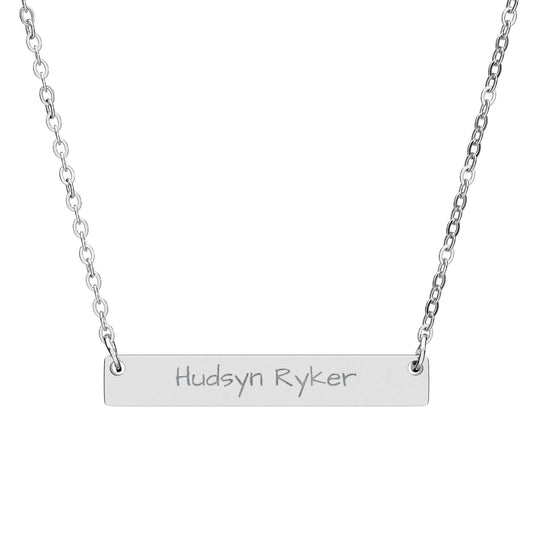 Engraved Horizontal Bar Necklace — Personalized Name Plate Pendant