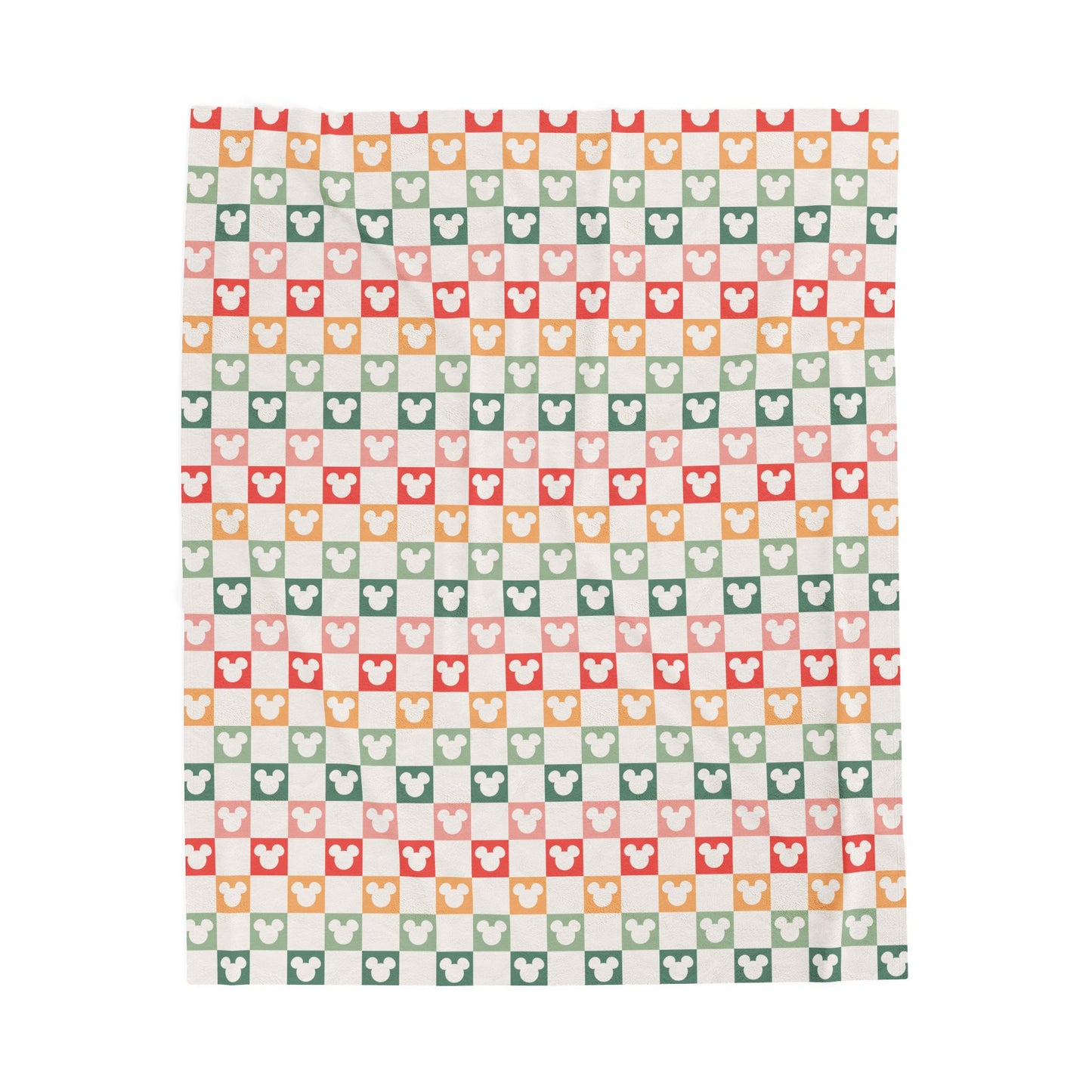 Cozy Checker Plush Blanket with Retro Mickey Silhouette Pattern